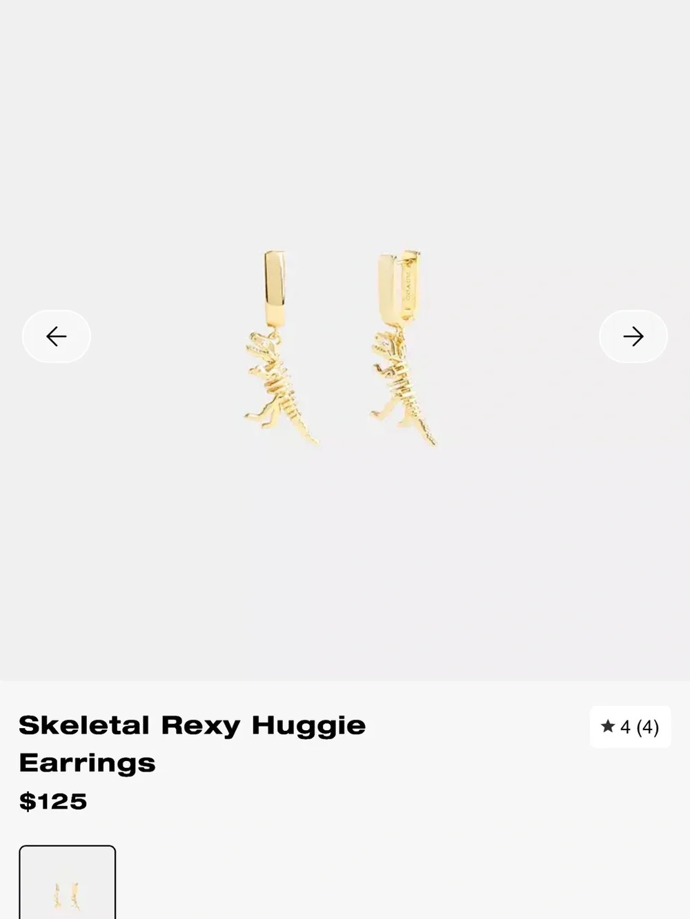 NWT Coach Skeletal Rexy Huggie
Earrings Gold Dinosaur CAT54 - Picture 6 of 7